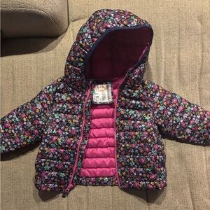 Jelly Beans Floral Puffer Jacket - Pink and Multicolor
